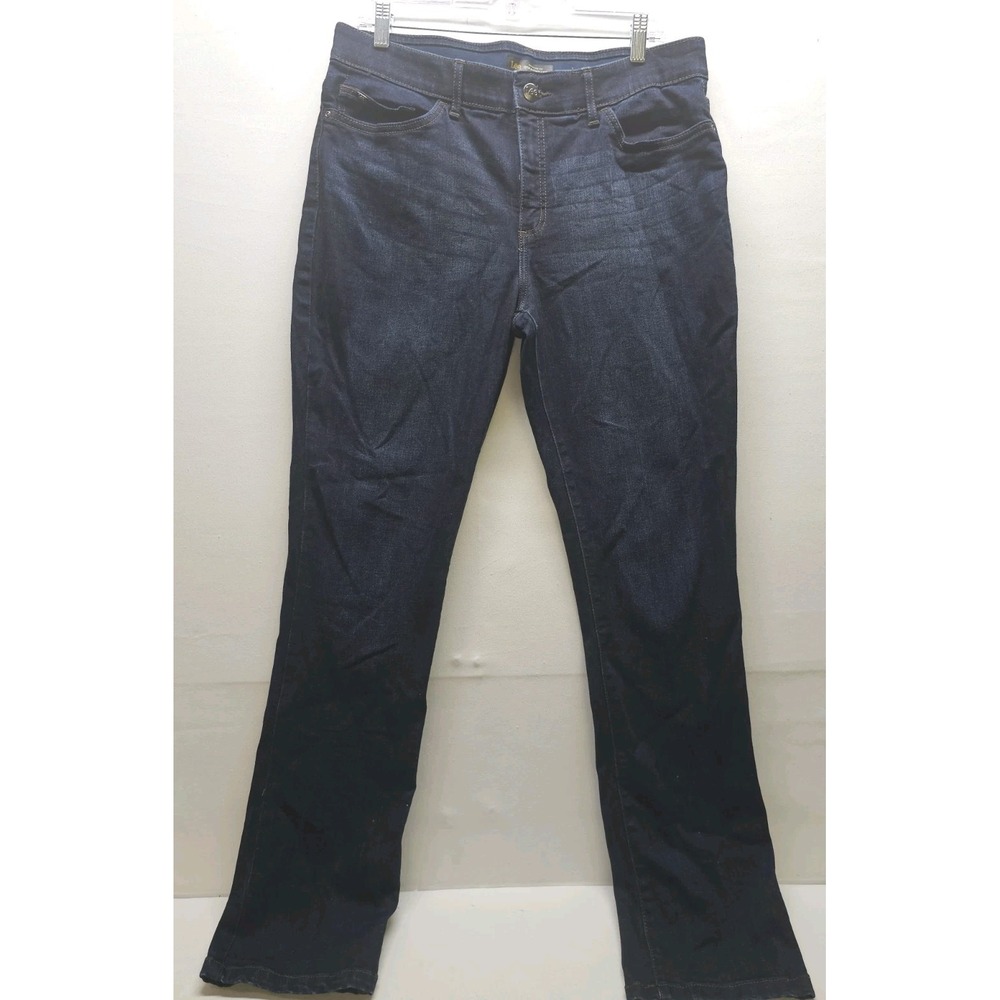 Lee Flex Motion Straight Leg Jeans Womens 12 Dark Wash Blue Mid Rise Regular Fit